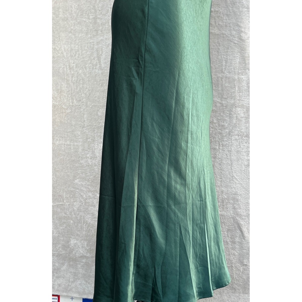 Here Comes The Sun Emerald Green Satin Midi Slip Dress Size S Cutout Cocktail - Picture 7 of 16
